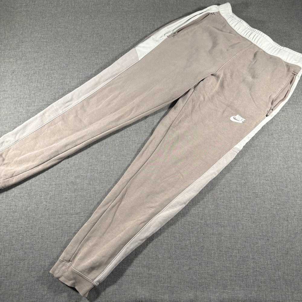 Nike Sportswear Club Joggers Mens Small Taupe White Fleece Tapered Sweatpants
